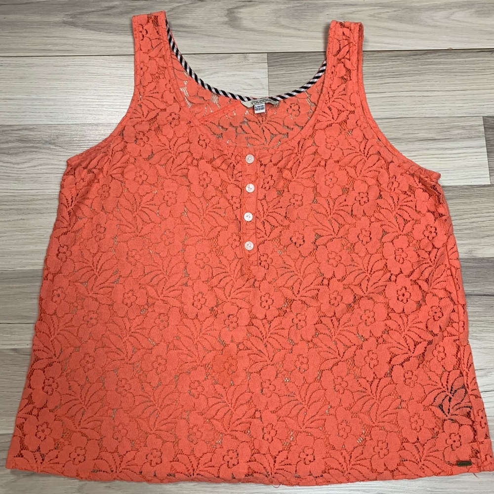 Volcom Orange Salmon Lace Tank Top